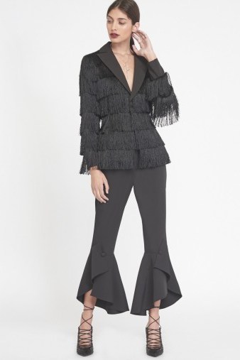 Lavish Alice Tailored Fringed Blazer in Black – dressy evening jackets - flipped