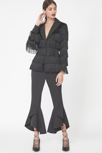 Lavish Alice Tailored Fringed Blazer in Black – dressy evening jackets