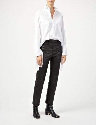 JOSEPH Leather Stretch Den Trousers | slim fit button fly ankle grazers | luxe pants - flipped