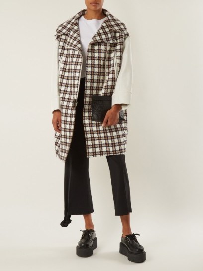 JUNYA WATANABE Leather-trimmed hound’s-tooth wool-blend coat ~ stylish check print coats ~ houndstooth prints - flipped