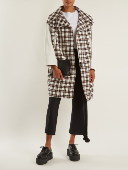 JUNYA WATANABE Leather-trimmed hound’s-tooth wool-blend coat ~ stylish check print coats ~ houndstooth prints