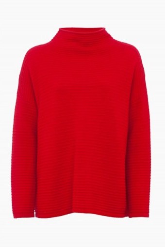 FRENCH CONNECTION Lena Knits Long Sleeved High Neck Jumper | red relaxed fit jumpers - flipped
