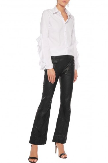 IRIS AND INK Leslie leather flared pants ~ black flare hem trousers - flipped