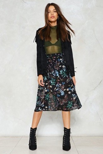 Nasty Gal Let’s Split Up Floral Midi Skirt | front slit midi skirts - flipped