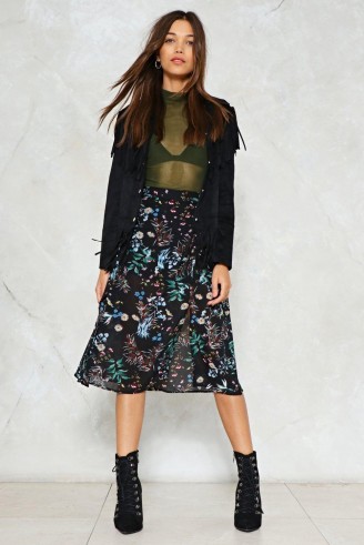Nasty Gal Let’s Split Up Floral Midi Skirt | front slit midi skirts
