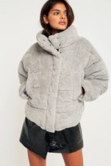 Light Before Dark Grey Teddy Puffer Jacket – casual luxe jackets – warm stylish weekend coats