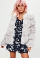 missguided light grey pelted short faux fur jacket – fluffy winter jackets – glam coats