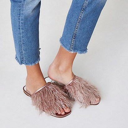 River Island Light pink feather slip on sandals – luxe style feathered flats - flipped