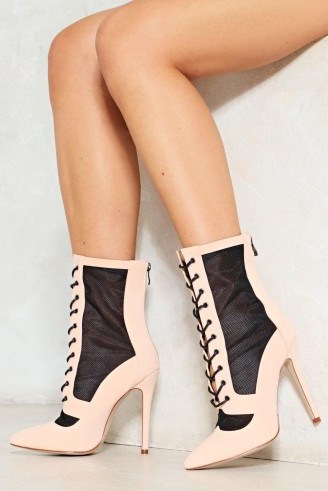 Nasty Gal Like a Virgin Lace-Up Boot ~ nude and black pointy toe boots - flipped