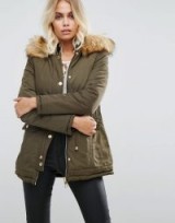 Lipsy Reversible Parka with Fur Hood | khaki-green winter jackets