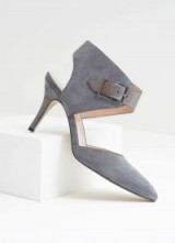 MINT VELVET LISA SMOKE CHUNKY BUCKLE HEEL / grey suede court shoes / stylish point toe courts