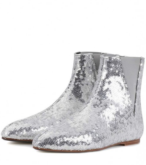 LOEWE Flat Silver Sequined ankle boots - flipped