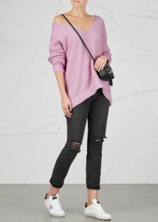 FREE PEOPLE Lofty lilac bouclé-knit jumper ~ slouchy V-neck jumpers ~ casual luxe - flipped