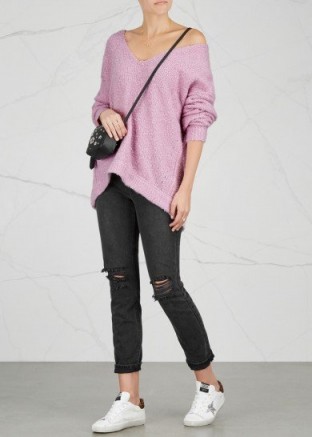 FREE PEOPLE Lofty lilac bouclé-knit jumper ~ slouchy V-neck jumpers ~ casual luxe