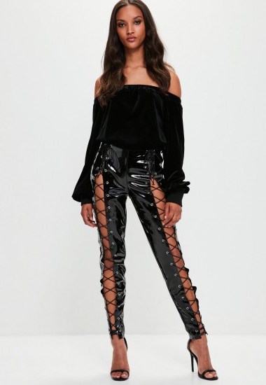 londunn + missguided black patent lace up skinny trouser / shiny pamts - flipped