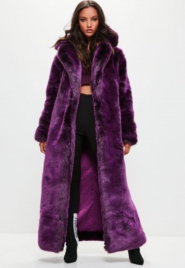 londunn + missguided purple faux fur coat / fluffy maxi coats - flipped