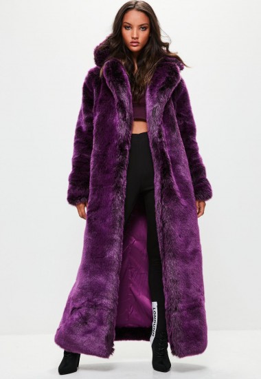 londunn + missguided purple faux fur coat / fluffy maxi coats