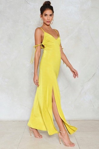 Nasty Gal Long Term Maxi Dress ~ chartreuse yellow satin dresses - flipped