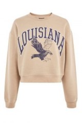 Topshop Louisiana Cropped Sweatshirt / camel slogan sweatshirts