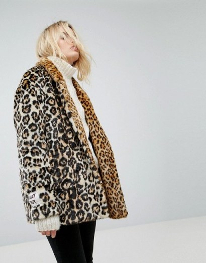 Maison Scotch Leopard Faux Fur Coat – animal print winter coats - flipped