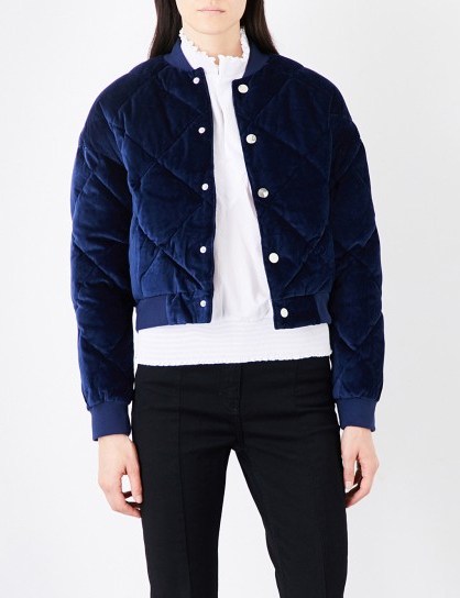 MAJE Balou cotton-velvet bomber jacket | navy-blue jackets - flipped