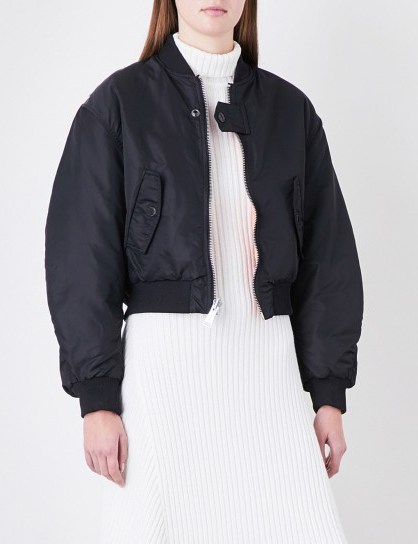 Maje x Schott Brooklyn reversible shell bomber jacket | casual black jackets - flipped