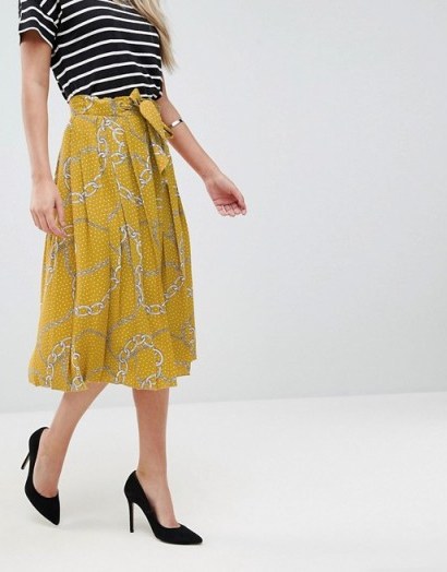 Mango Chain Print Midi Skirt | yellow pleated skirts - flipped