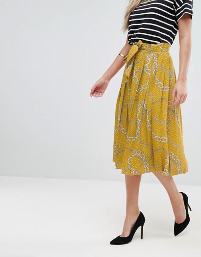 Mango Chain Print Midi Skirt | yellow pleated skirts