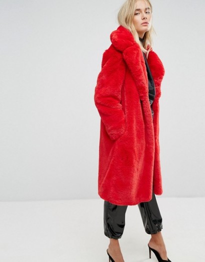 Mango Faux Fur Coat | glamorous red coats