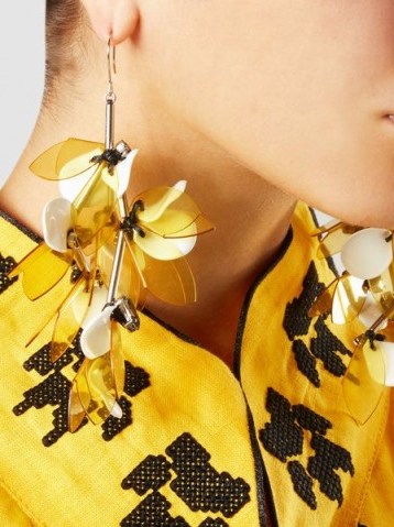 MARNI‎ Silver-Tone Resin Earrings ~ yellow floral statement jewellery - flipped