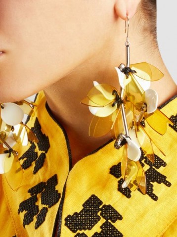 MARNI‎ Silver-Tone Resin Earrings ~ yellow floral statement jewellery
