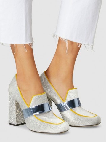 MARY KATRANTZOU‎ Athos Velvet And Glitter Loafer Heels ~ luxe chunky shoes - flipped