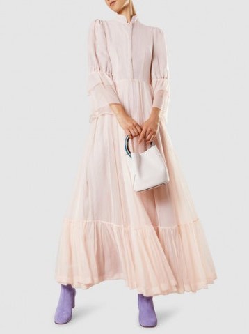 MERCHANT ARCHIVE‎ Ruffle Hem Silk Gown ~ blush vintage style maxi dresses ~ luxe gowns - flipped