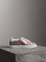 Burberry Metallic Check-quilted Leather Trainers / shiny nude sneakers