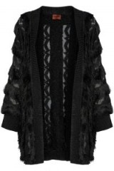 MISSONI Metallic fringe-trimmed crochet-knit cardigan – black fringed cardigans
