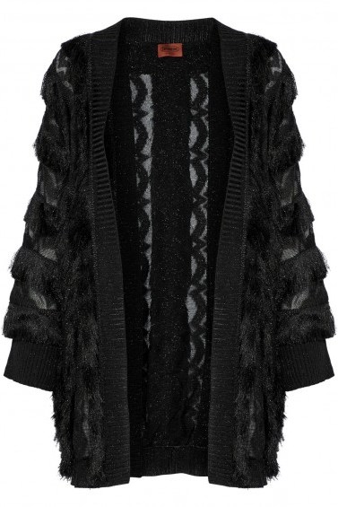 MISSONI Metallic fringe-trimmed crochet-knit cardigan – black fringed cardigans - flipped