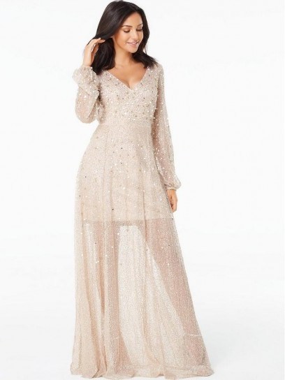 Michelle Keegan Hand Embellished Maxi Dress – long semi sheer party dresses - flipped