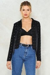 Nasty Gal Mirror Mirror Cropped Blazer – short black embellished jackets