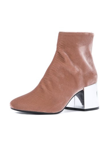 MM6 MAISON MARGIELA mirrored heeled boots / peach velvet chunky heel boot - flipped