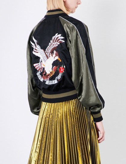 MO&CO. Eagle-embroidered satin bomber jacket ~ casual jackets - flipped
