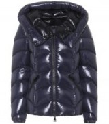 MONCLER Akebia shiny navy puffer jacket / high shine jackets