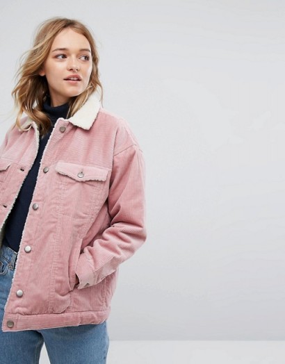 Monki Shearling Cord Jacket ~ pink corduroy jackets