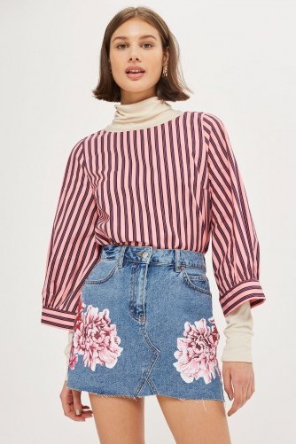 Topshop MOTO Peony Paint Denim Skirt | floral mini skirts | trending fashion autumn/winter 2017-2018 - flipped