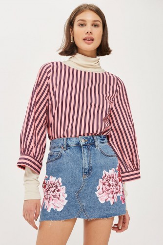 Topshop MOTO Peony Paint Denim Skirt | floral mini skirts | trending fashion autumn/winter 2017-2018