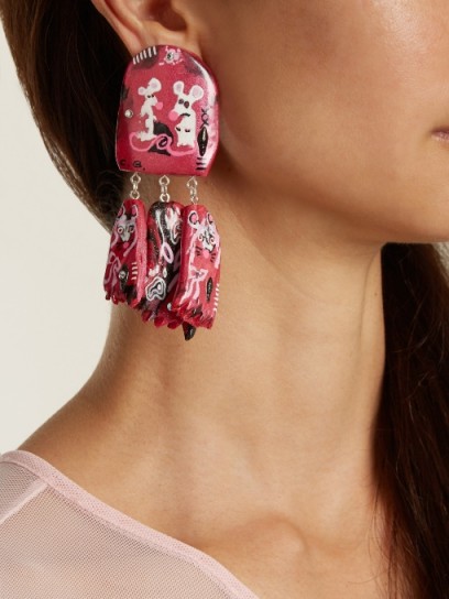 CLAIRE BARROW Mouse Face triple-drop clip-on earrings ~ pink statement jewellery