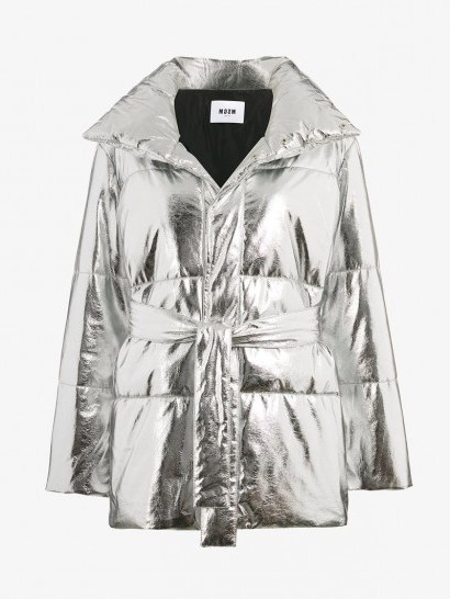 MSGM Metallic Puffer Jacket ~ silver quilted jackets - flipped