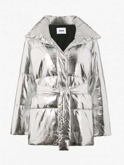MSGM Metallic Puffer Jacket ~ silver quilted jackets