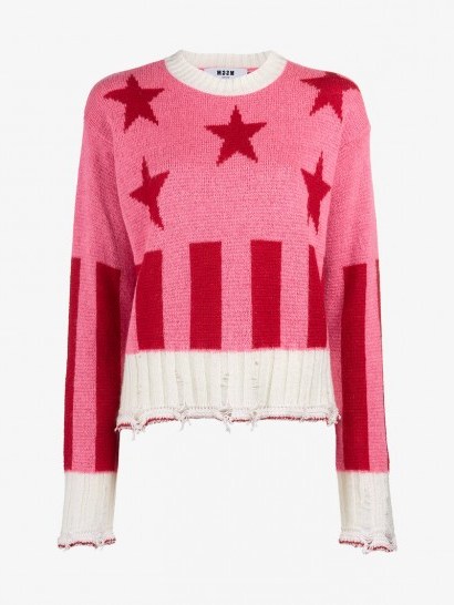 MSGM Stars And Stripes Sweater ~ distressed pink sweaters - flipped