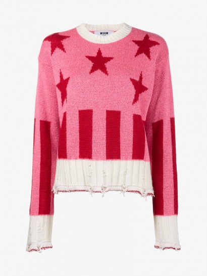 MSGM Stars And Stripes Sweater ~ distressed pink sweaters