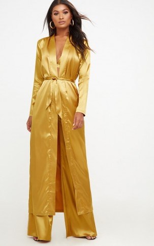 PRETTY LITTLE THING MUSTARD SATIN DUSTER – long silky yellow coats - flipped